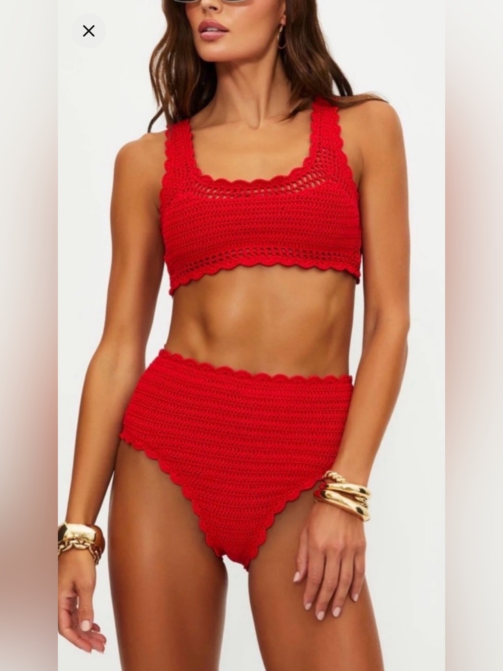 Beach Riot Andy Kirby Crochet Bikini Bottoms Ruby Red Sz L